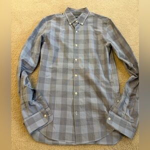 Bonobos Men’s Blue and Gray Plaid Casual Shirt, slim fit, long